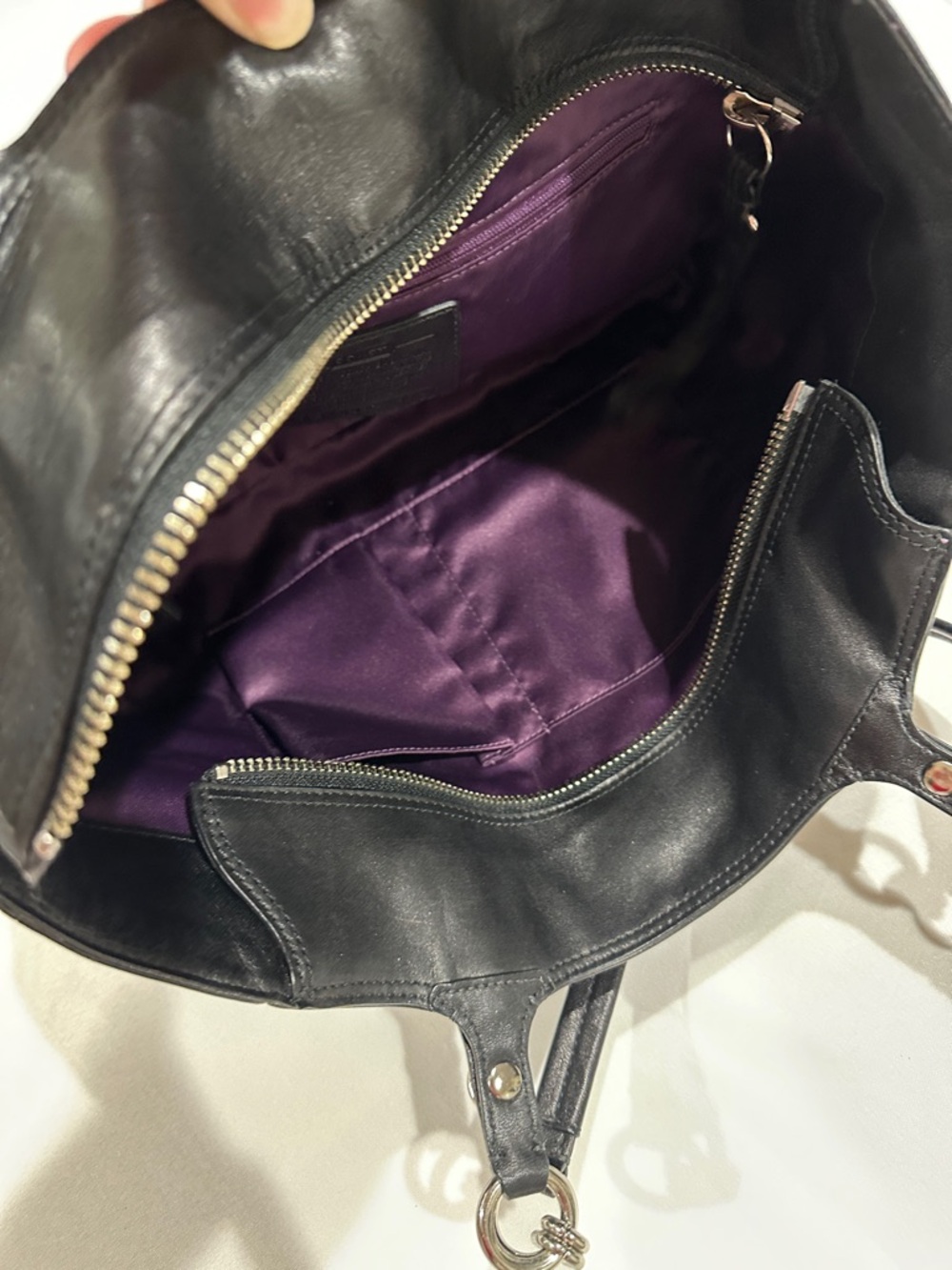 Coach Black Leather Double-Handle Tote with Silver Hardware - Picture 6 of 11